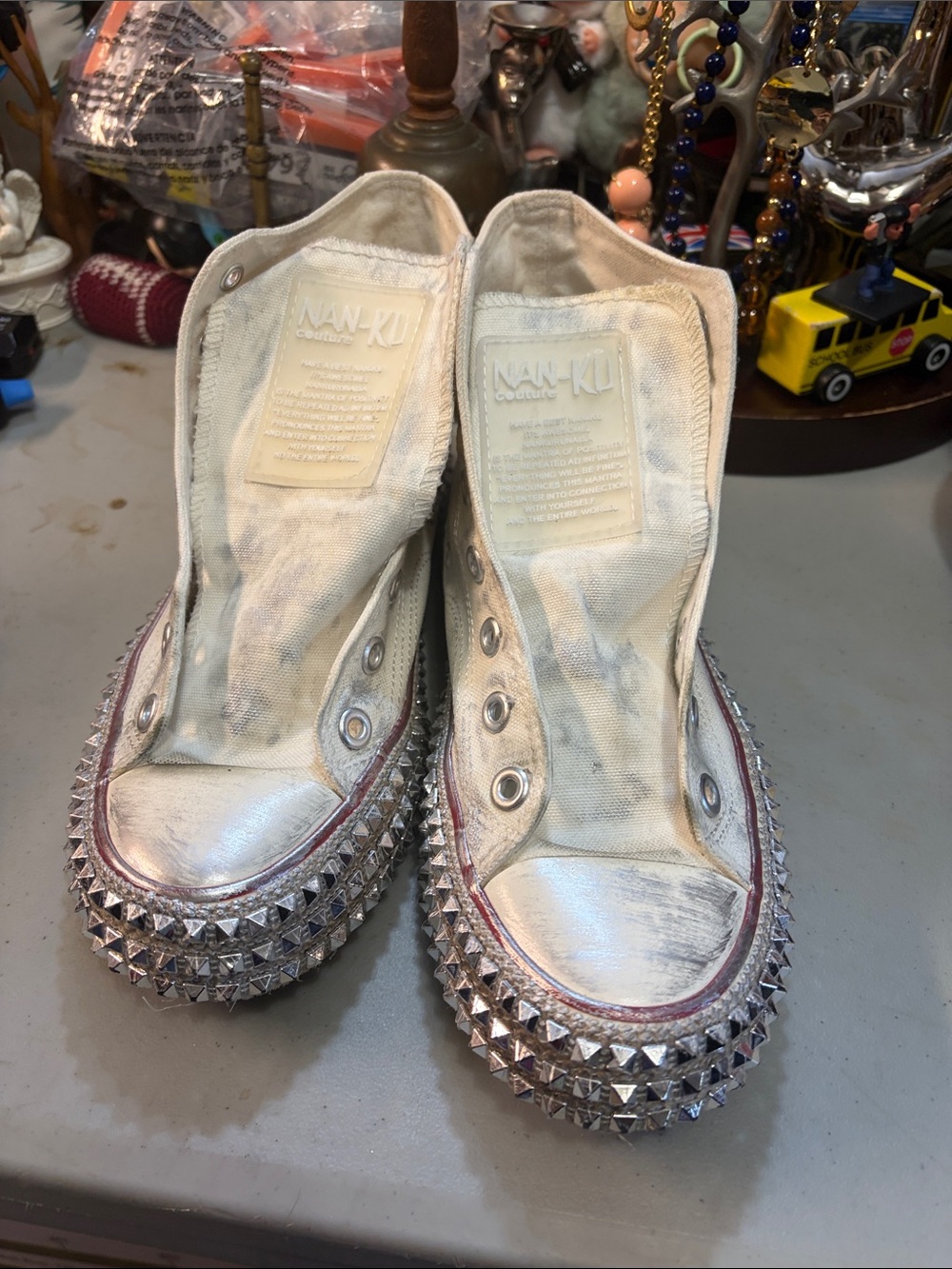 Nan-Ku Silver Studded Slip-On Sneakers